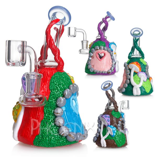 Champignon 3D peinture à main le grootements de verre 7 pouces d'eau dab tampon tampon fumer des bangs d'eau mignon forme avec banger en quartz