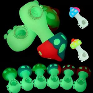 Champignon 6,7 pouces tuyau de silicone bong narguilés brillant dans les accessoires de fumer sombres avec bol en verre de 14 mm petit barboteur tuyaux de brûleur de tabac aux herbes sèches