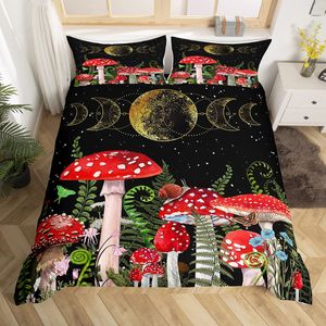 Set de cubierta nórdica de hongos en la planta burdeos Conjunto de ropa de cama de hojas caídas 2/3pcs para niños Impresión de caracol Tamaño del edredón suave