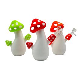 Champignon brillant dans le silicone foncé fumant la pipe à main bong narguilés avec bol en verre de 14 mm dab rigs petit barboteur 6,7 pouces brûleur de tabac aux herbes sèches tuyaux de bong d'eau