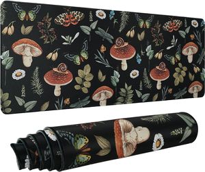 Champignon tapis de souris tapis de souris forêt plante champignon papillon Floral tapis de souris tapis de bureau feuille noire Boho champignon 31,5 x 11,8 pouces