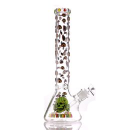 Hookahs Paddestoel Gedrukt beker Bong 7mm 14 "met logo-bongs Sterke en zware glazen waterpijp