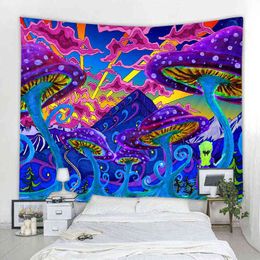Mushroom Psychedelic Abstract Tapestry Art Deco Deken Gordijn Hangende Slaapkamer Woonkamer Decoratie Polyester Hippie J220804