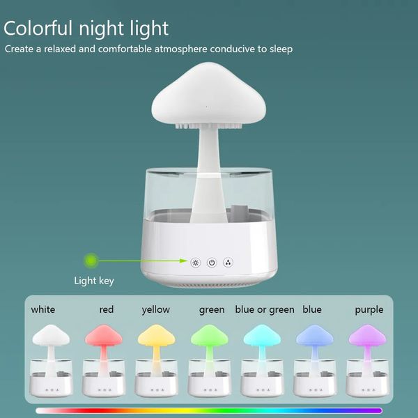 Humidificateur d'air de pluie de champignon diffuseur d'arôme électrique distributeur d'odeur de nuage de pluie détendre les gouttes d'eau sons lumières de nuit colorées 240226