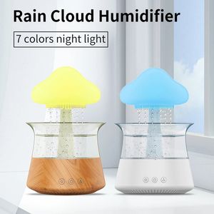 Humidificador de nube de lluvia de hongos Gotas de agua Luz nocturna Aromaterapia Difusor de aceite esencial Difusor de fragancia para el hogar 300 ML 231228