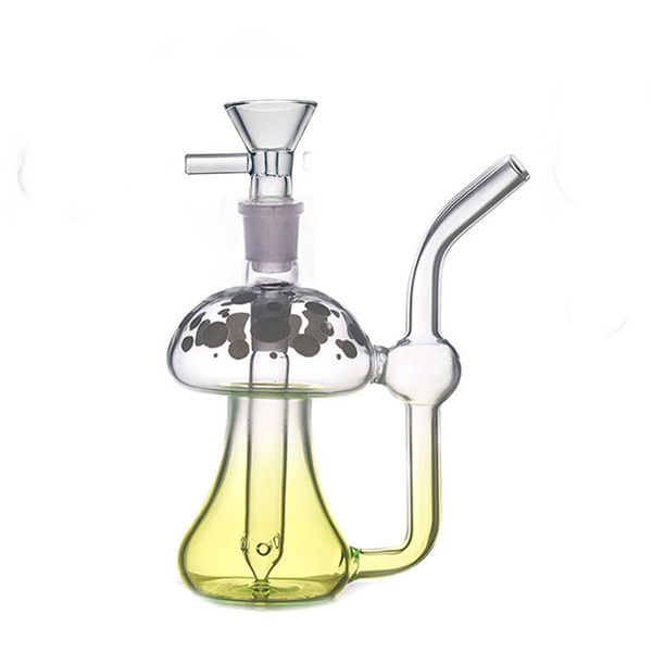 Brûleur à mazout en verre en forme de champignon Bongs Dab Rigs 14mm Femme Petit bécher Bubbler Bong Recycler Pipes à eau pour fumer à la main avec des tuyaux de brûleur à mazout à boule de 30mm