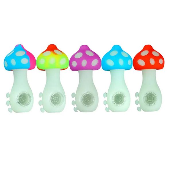 Les tuyaux à main en silicone en forme de champignon brillent dans le dispositif de fumée et de tamponnage portable sombre Accessoires de cigarettes Tuyau de brûleur à mazout de tabac à herbes sèches