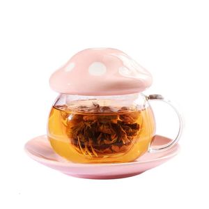 Tasse à thé en verre en forme de champignon tasse à thé créative pour infuseur à thé ménage lait Rose fleur tasse tasse à thé accessoires de thé 240119