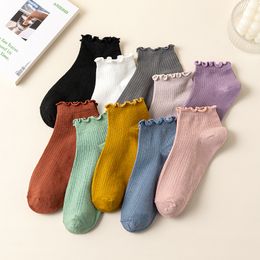 Chaussettes femme côté champignon, coupe fine et légère d'été, couleur unie mignonne, chaussettes en pur coton, vente en gros de chaussettes de printemps et d'automne