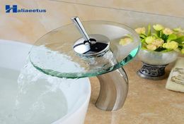 Champignon en verre long couvre salle de bain cascade bassin robinettransparent navire robinet d'eau mélangeur de puits de lavabo