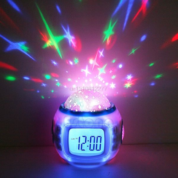 Musique Réveil Enfants Bébé Chambre Sky Star Night Light Projecteur Lampe Chambre Musique Réveil D12 210310