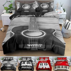 Musique ensemble de literie Piano clavier Note de musique housse de couette reine taille linge de lit couette microfibre guitare ensembles de literie C0223