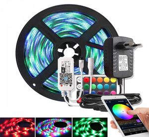 Muziek Bluetooth WiFi RGB LED Strip Licht 2835 DC 12V Waterdicht 5m 60 LED's M Lint LED Diode Tape Controller Power Adapter6196804