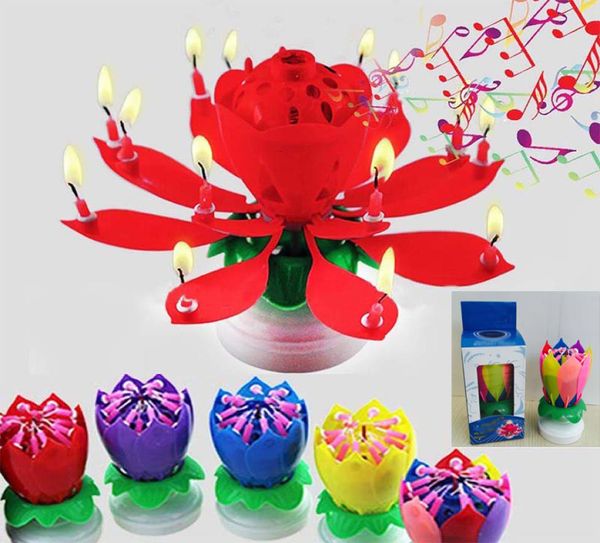 Bougie musicale pétales colorés enfants fête d'anniversaire lotus étincelante bougies de fleur squirt fleur flamme gâteau accessoire cadeau hh729522111