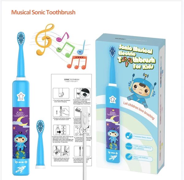 Musique brosse à dents électrique pour enfants enfant mignon brosse à dents batterie propre bouche carie dentaire doux fourrure cadeau enfant 231225