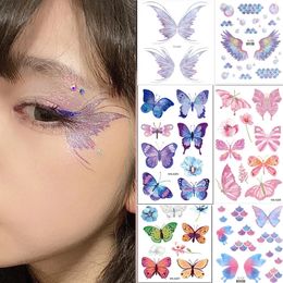 Muziekfestival Make -up tijdelijke tattoo sticker waterdichte vrouwen ogen gezicht hand body art glitter fairy butterfly nep 240423