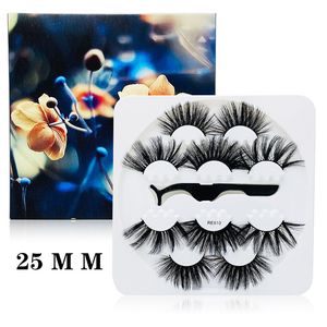 5 Pairs/Lot 25mm Faux Mink False Fake Eyelashes +Tweezer Makeup Set Full Strip Eye Lashes RE500