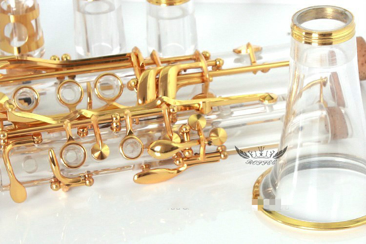 Music instrument gold plated key Bb acrylic transparent body clarinet