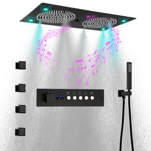 Pommeau de douche musical LED 24x12 pouces, avec haut-parleur musical, ensemble de système de douche thermostatique à affichage numérique, pour salle de bain, monté au plafond