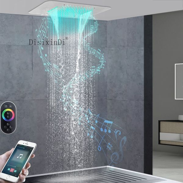 Paye de douche à LED de musique Sus304 Nickel brossé 23x15inch Waterfall Rain Down Plafond Système de douche de salle de bain intégrée