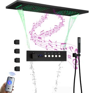 Système de douche à Led musical 36x12 pouces, montage au plafond, brume de pluie, cascade, affichage de douche, robinet de douche thermostatique à Led, salle de bains