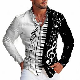 Music Note 3D Printing Ontwerp Lg Mouw Nieuwe mannen Zomer Butt T-Shirt Elegante Mannen Shirts Oversized Casual Kleding H3Qh #