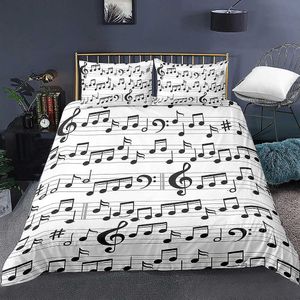 Notas musicales Juego de ropa de cama para niños Funda nórdica para adultos King Queen Size Print Bed Textiles para el hogar Ropa de cama 2/3 piezas 210615