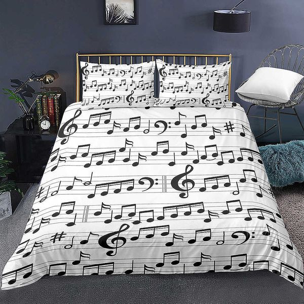 Notas musicales Juego de ropa de cama para niños Funda nórdica para adultos King Queen Size Print Bed Textiles para el hogar Ropa de cama 2/3 piezas 210615