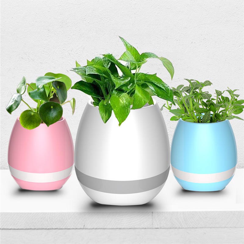 Music Flowerpot,Touch Plant Piano Music Playing Flowerpot Smart Multi-color LED light Round Plant Pots Bluetooth Wireless Speaker Pink white