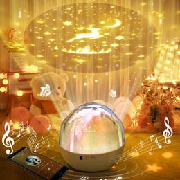 Projecteur de musique veilleuse avec haut-parleur BT rechargeable univers ciel étoilé rotation lampe à LED coloré rotation étoile enfants bébé cadeau