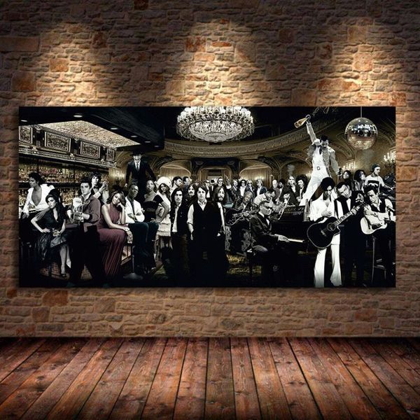 Cantante musical Star Gathering, pintura al óleo sobre lienzo para sala de estar, carteles e impresiones artísticos de pared para decoración del hogar y dormitorio, Unframed298y