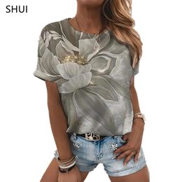 Camiseta de música Camiseta de moda sexy para mujer Verano suelto para mujer Estampado floral XL Top 3D Impreso Patrón abstracto Encantador 220527