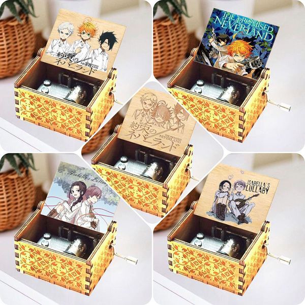 Boîte à musique promise Neverland en bois Hank Crank Music Box Play Isabella's Lullaby Song