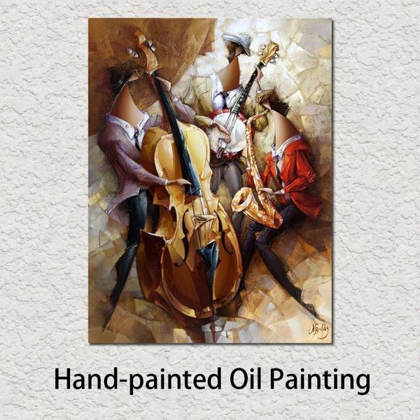 Pintura al óleo de Jazz Musical, pintura abstracta pintada a mano para mujer, pinturas artísticas, imagen para decoración para las paredes del salón 330s