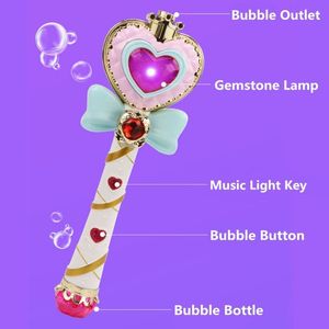 Souffleur de machine à baguette magique lumineuse musicale avec solution à bulles de bouteilles, 2 réglages, cadeau pour enfants fille LJ200908