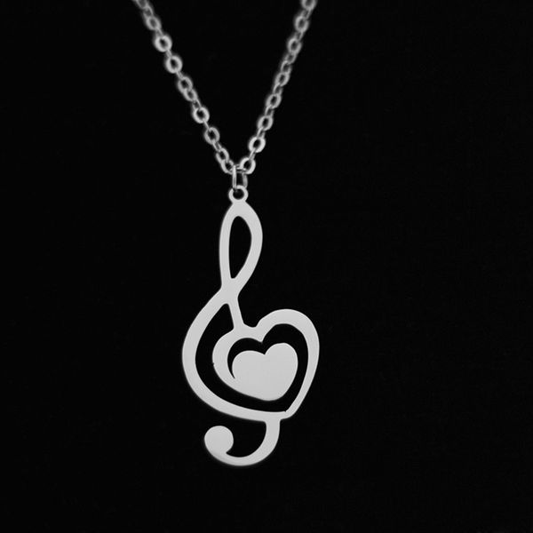 Note de musique pendentif collier amour en forme de coeur en acier inoxydable pour petite amie saint valentin femmes cadeau charme bijoux en gros