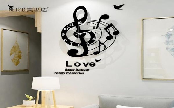Notes de musique Art créatif grande horloge murale Design moderne 3D mode acrylique horloges montre salon décor à la maison 2103106239098