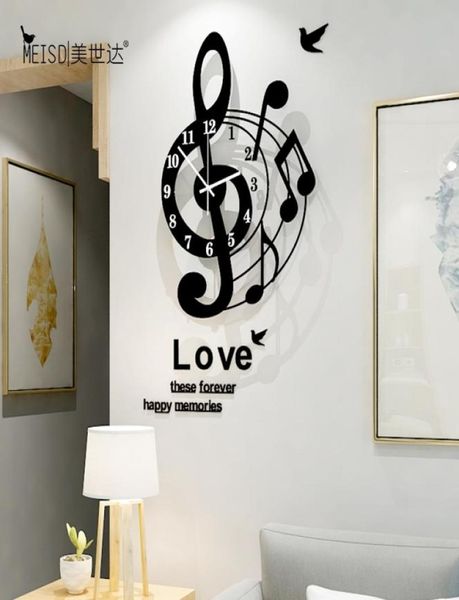 Notes de musique art créatif grand mur mur moderne design moderne 3D mode acrylique horloges regarde le salon décoration intérieure 2103101245759