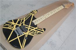 Guitare électrique Double Shake de qualité 22, corps rayé noir et jaune, touche en érable, vente directe du fabricant