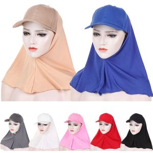 Musilm vrouwen sluier hijab rand ball cap zomer sportkappen klaar om direct volle nek dekking te dragen tulband hoed sjaals hoofdtekst sjaal