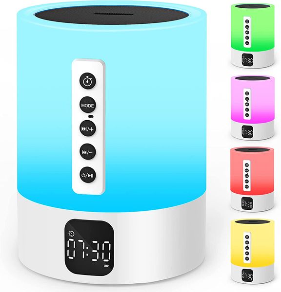 Musky DY28S Night Light Bluetooth Altavoz despertador de altavoces, esencia de sonido con ruido, lámpara de noche del sensor táctil, luz blanca tibia, 48 rgb cambiando de color,