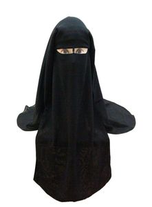 Pañuelo musulmán Bufanda islámica 3 capas Niqab Burqa Bonnet Hijab Cap Velo Headwear Cubierta facial negra Estilo Abaya Envoltura para la cabeza 26132902