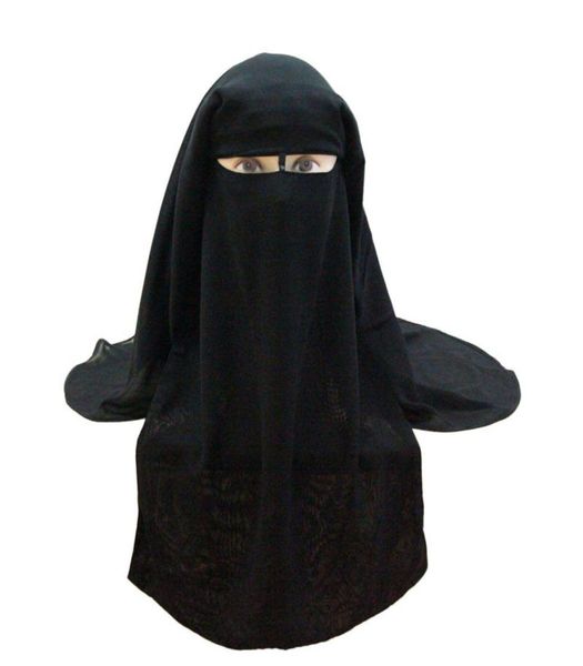 Pañuelo musulmán Bufanda islámica 3 capas Niqab Burqa Bonnet Hijab Cap Velo Headwear Cubierta facial negra Estilo Abaya Envoltura para la cabeza 25699677