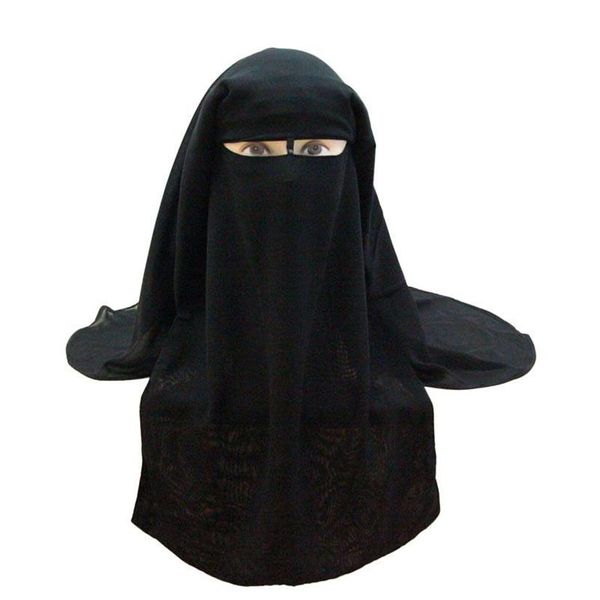 Foulard bandana musulman islamique 3 couches Niqab Burqa Bonnet Hijab Cap Veil Headwear Black Face Cover Abaya Style Wrap Head Covering 2318R