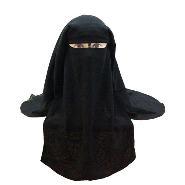 Bufanda musulmana bufanda islámica 3 capas niqab burqa bonnet hijab tapa velo cebado cubierta de cara de cara de estilo abaya cubierta 22769 22769