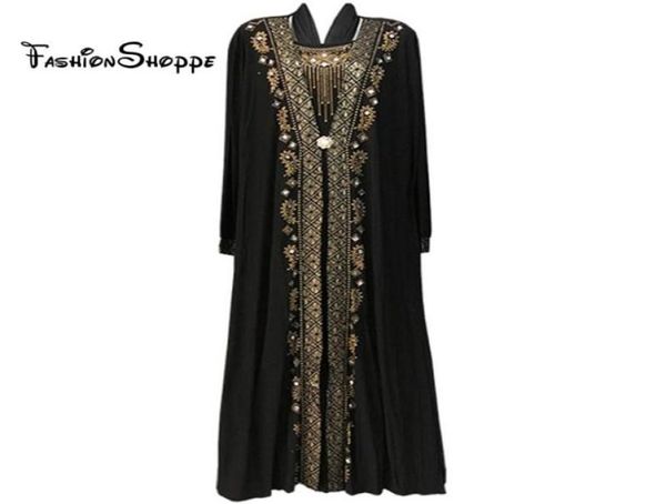 Ropa islámica abaya negra musulmana para mujer, caftán bordado del Rin, Dubái, vestido turco abaya1875188