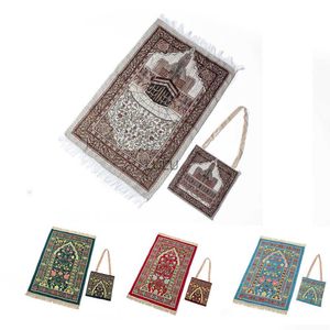 Tapis musulman couverture tapis de prière Tapete avec sac de rangement gland tapis islamique Qibla couverture broderie décoration de la maison 110x70 cm HKD230829