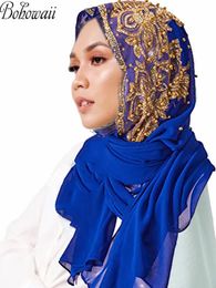 Moslim chiffon hijabs sjaal tulband goud glitters kralen hijab voor vrouw ramadan foulard musulmane pour femme long headscarf 240409