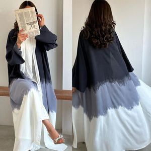 Ropa musulmana Moda Tie-dye Capa Cardigan Vestidos Abaya 2024 Nuevas llegadas Manga larga Modest Dubai Casual Robe con vestido blanco interior