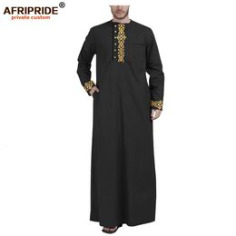 Moslimkleding voor mannen Jubba Thobe met lange mouwen en kanten nek plus size islamitische kleding moslimjurk Afripride A2014001 240328